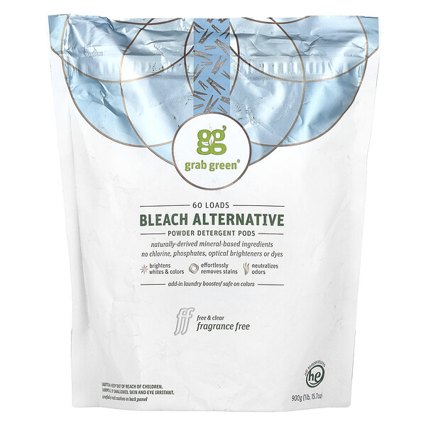 Bleach Alternative Pods, без запаха, 60 загрузок, 2 фунта 6 унций (1080 г) Grab Green