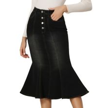 Fishtail Maxi Denim Skirt for Women's Distressed Skirt ALLEGRA K