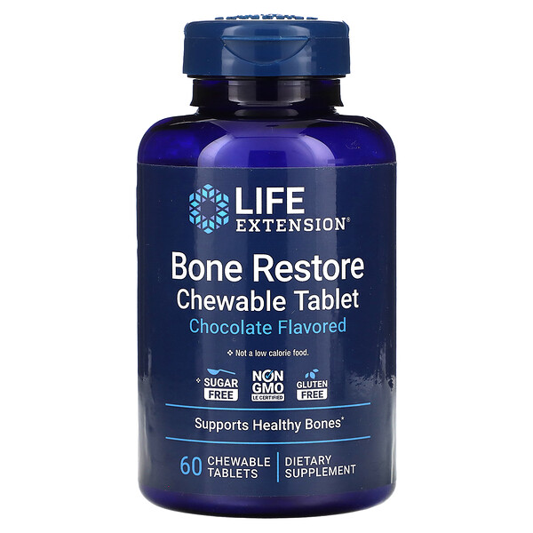 Bone Restore, без сахара, шоколад, 60 жевательных таблеток Life Extension