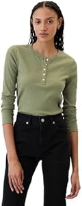 GAP Women's Long Sleeve Ribbed Henley Gap