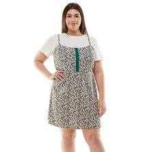 Juniors' Plus Size Lily Rose Print Fit & Flare Mini Dress And Tee Set Lily Rose