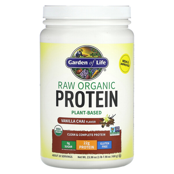 RAW Organic Protein, Растительный, Ванильный Чай - 680 г - Garden of Life Garden of Life