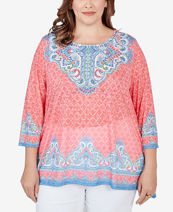 Plus Size Embellished Guava Border Print Sublimation Top Ruby Rd.