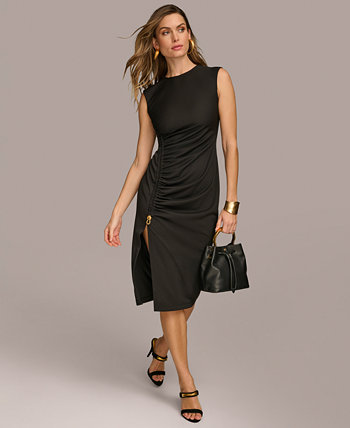 Женское платье с короткими рукавами и рюшами по бокам Donna Karan New York