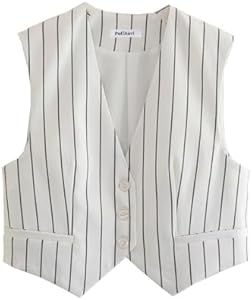 Pofihavi Cropped Suit Vest for Women 2024 Button Up Business Casual Dressy Waistcoat Vest Tops Pofihavi