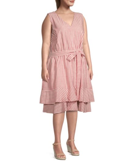 Платье Plus с полосатым принтом и поясом Julia Jordan