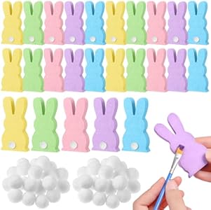 Easter Wooden Bunny Cutouts Unfinished Blank Bunny Table Wooden Signs with 22 White Felt Balls,30 Adhesive Dots for Crafts Easter(Multicolored) Gerrii