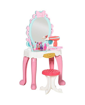 Kids Vanity Makeup Table Set with Chair 20-Piece Set, Princess Vanity Qaba