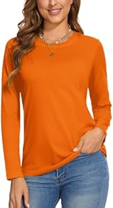 SMENG Women's Long Sleeve Crewneck Cotton Basic T-Shirt Solid Color Soft Comfy Casual Tops Fall Shirts for Women 2025 SMENG