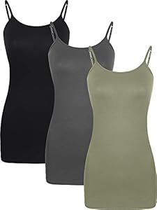 WILLBOND 3 Pieces Women Basic Long Tanks Adjustable Spaghetti Strap Camisole Top WILLBOND