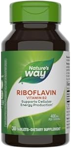 Nature's Way Riboflavin Vitamin B2, Supports Cellular Energy Production*, Vegan, 30 Tablets (Таблетки) (Packaging May Vary) Nature's Way