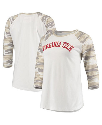 Women's White and Camo Virginia Tech Hokies Boyfriend Baseball Raglan 3/4 Sleeve T-shirt Camp David