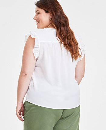 Trendy Plus Size Ruffled-Trim Sleeveless Blouse, Created for Macy's On 34th