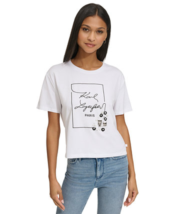 Женская футболка с короткими рукавами и украшенным логотипом Karl Lagerfeld Paris