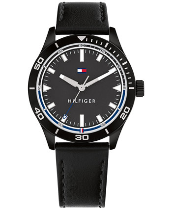 Мужские часы с черным кожаным ремешком 38 мм Tommy Hilfiger