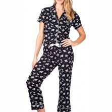 Blis Women's Notched Collar Short Sleeve Capri Pajama Set Blis