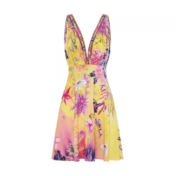 Шелковое мини-платье с V-образным вырезом и цветочным принтом Camilla