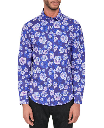 Мужская рубашка обычного кроя на пуговицах без утюга с цветочным принтом и эластичным принтом Society of Threads