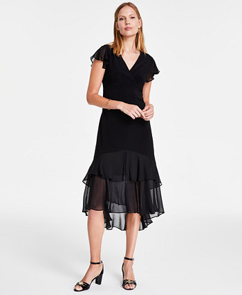 Женское платье с V-образным вырезом и низким подолом, шифоновая отделка Tommy Hilfiger