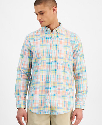 Men's Madras Plaid Long Sleeve Button-Front Shirt, Created for Macy's Club Room