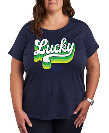 Plus Size Trendy Retro Lucky Graphic Crew Neck T-Shirt Hybrid Apparel