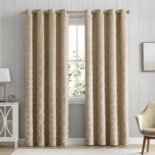 THD Sally Lattice Flocked 100% Blackout Total Privacy Energy Efficiency Grommet Window Curtain Panels - Set of 2 THD