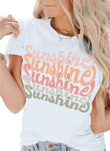 Womens Cute Sunshine Graphic Tees Summer Casual Loose Tops Funny Letters Print T Shirts Short Sleeve Shirts MHTOR