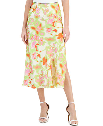 Женская юбка-миди с цветочным принтом, боковыми разрезами и молнией по бокам HUGO BOSS