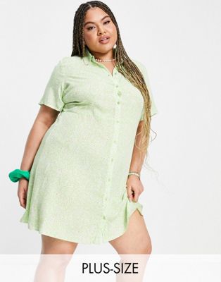 Эксклюзивное платье-рубашка мини с зеленым цветочным принтом Pieces Curve Pieces Plus