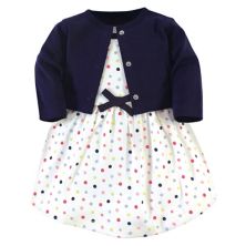 Touched by Nature Baby and Toddler Girl Organic Cotton Dress and Cardigan 2pc Set, Colorful Dot Touched by Nature