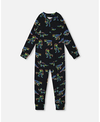 Baby Boys Baby One Piece Thermal Underwear Black Printed Neon Dino Deux par Deux