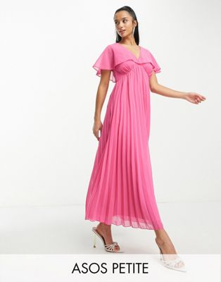 Ярко-розовое платье макси со складками по подолу и рукавами-накидкой ASOS DESIGN Petite ASOS Petite