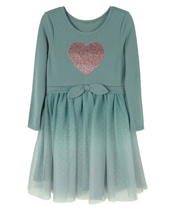 Платье-пачка с блестящим сердечком и длинными рукавами для маленьких девочек и сетчатое платье-пачка с эффектом омбре Pink & Violet