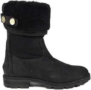 Baldinini Women's Winter Boots, Black Nubuck Leather, Lamb Fur Lined, Gold Hardware Baldinini