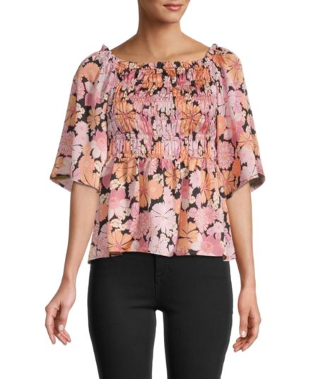 Floral-Print Smocked Top Chenault