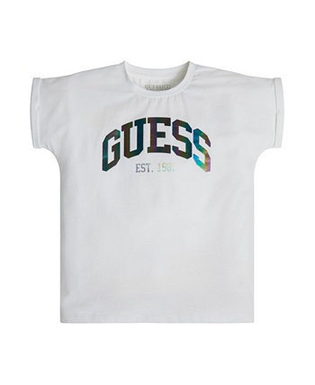 Легкая футболка из эластичного джерси Big Girls с переливающимся логотипом GUESS