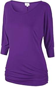 Женская Футболка MATCH Match Women's Solid 3/4 Sleeve Crewneck T-Shirts Tops with Side Shirring Match