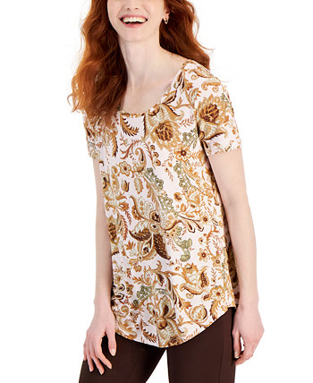 Women's Printed Knit Short-Sleeve Top, Created for Macy's J&M Collection
