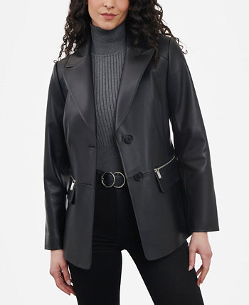 Женский кожаный пиджак с карманом на молнии Anne Klein
