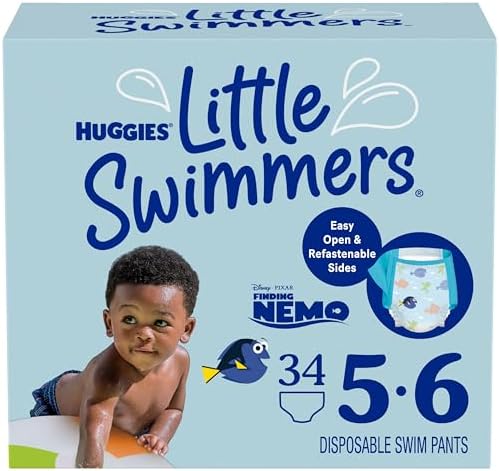 Huggies Little Swimmers Disposable Swim Diapers, Size 5-6 (32+ lbs), 34 Ct (2 packs of 17), Packaging May Vary Huggies