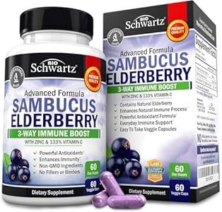 Elderberry with Zinc and Vitamin C for Adults - Immune Support Vitamins for Women and Men Natural Elderberries Black Sambucus Capsules (Капсулы) - Immune Defense Multiminerals Supplement, Gluten-Free, 60 Ct BioSchwartz