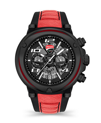 Мужская коллекция Partenza, часы с хронографом, черные, силиконовые, с красным кожаным ремешком, 49 мм Ducati Corse
