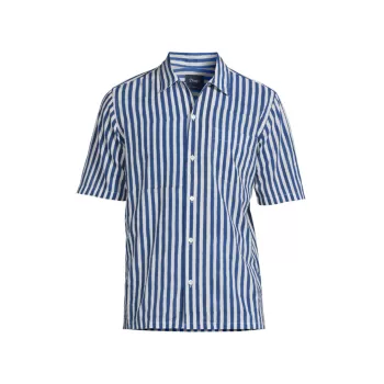 Camp Collar Striped Short-Sleeve Shirt Drake's