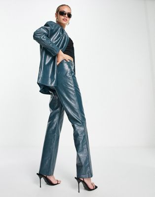 Бирюзовые прямые кожаные брюки с тиснением 4th & Reckless — часть комплекта 4TH & RECKLESS