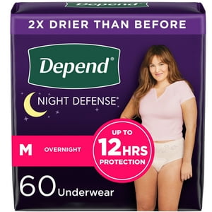 Depend Night Defense Incontinence Underwear for Women, Adult Diapers, M, 60 Count Visit the Depend Store