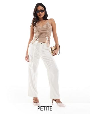 ONLY Petite linen mix loose fit cargo pants in white ONLY