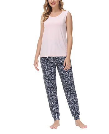 Women's Solid Tank Top with Printed Jogger Set, 2 Piece Beautyrest
