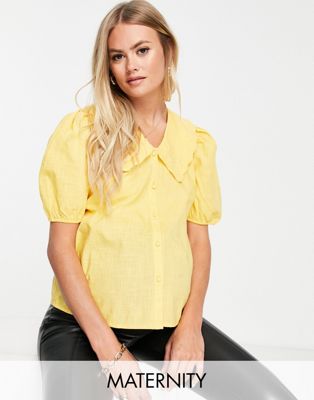 Pieces Maternity blouse with prairie collar in yellow Pieces Maternity