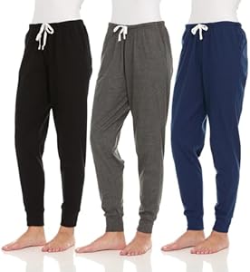 Essential Elements 3 Pack: Womens Cotton Joggers - 100% Cotton Lounge Athletic Casual Sleep Casual Pajama PJ Pants Sweatpants Essential Elements