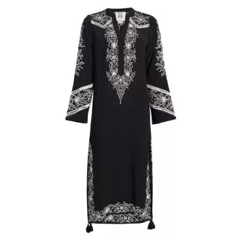 Paola Floral Embroidered Caftan Figue